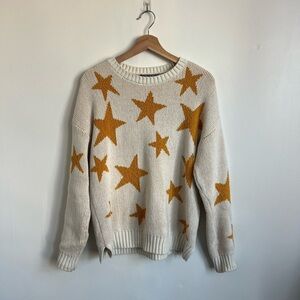 Marled Cream & Yellow Star Print Crewneck Sweater